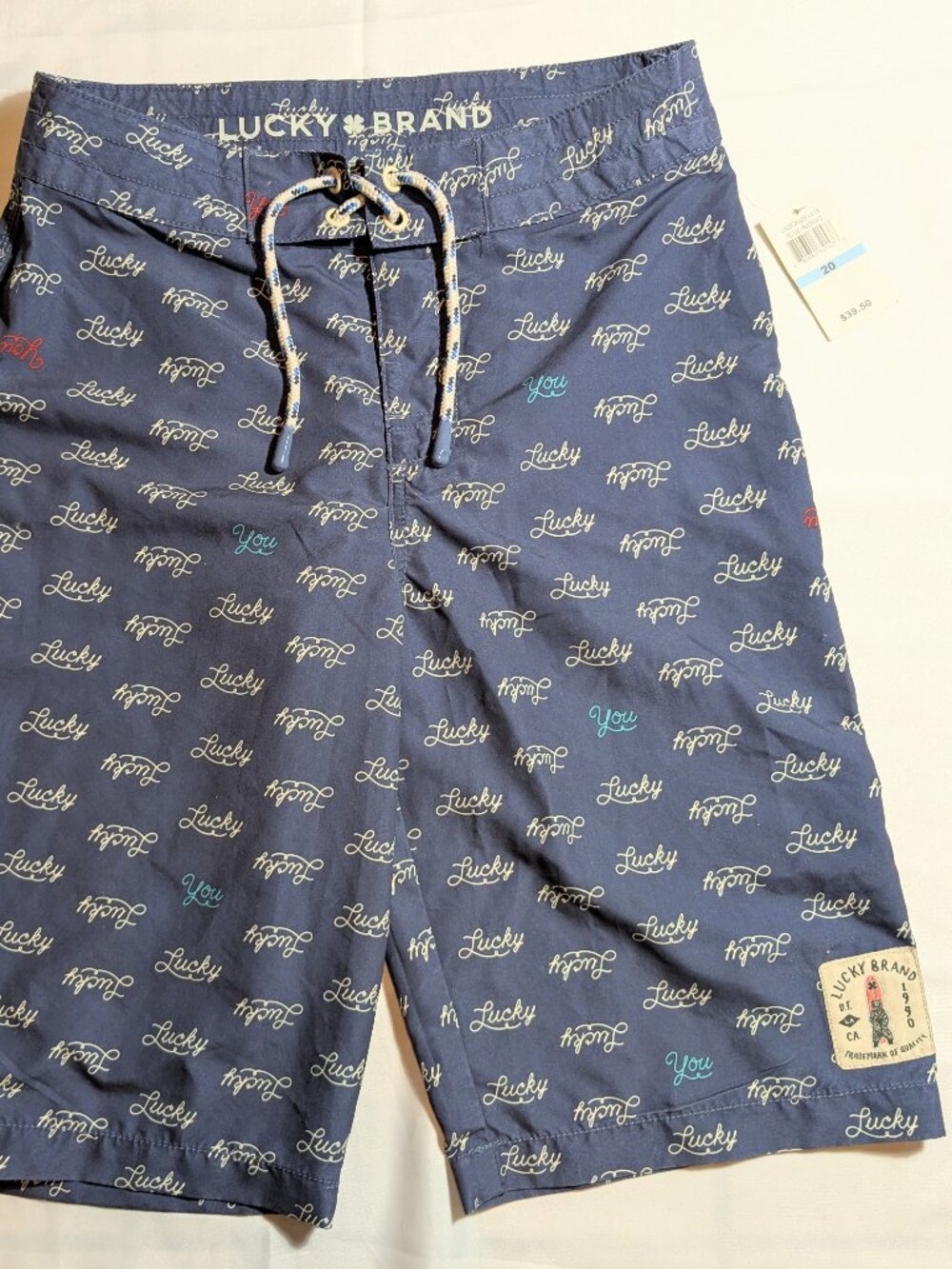 Men's Lucky Brand Logo Blue Inigo Bathing Suit Size 30/20 (NWT)